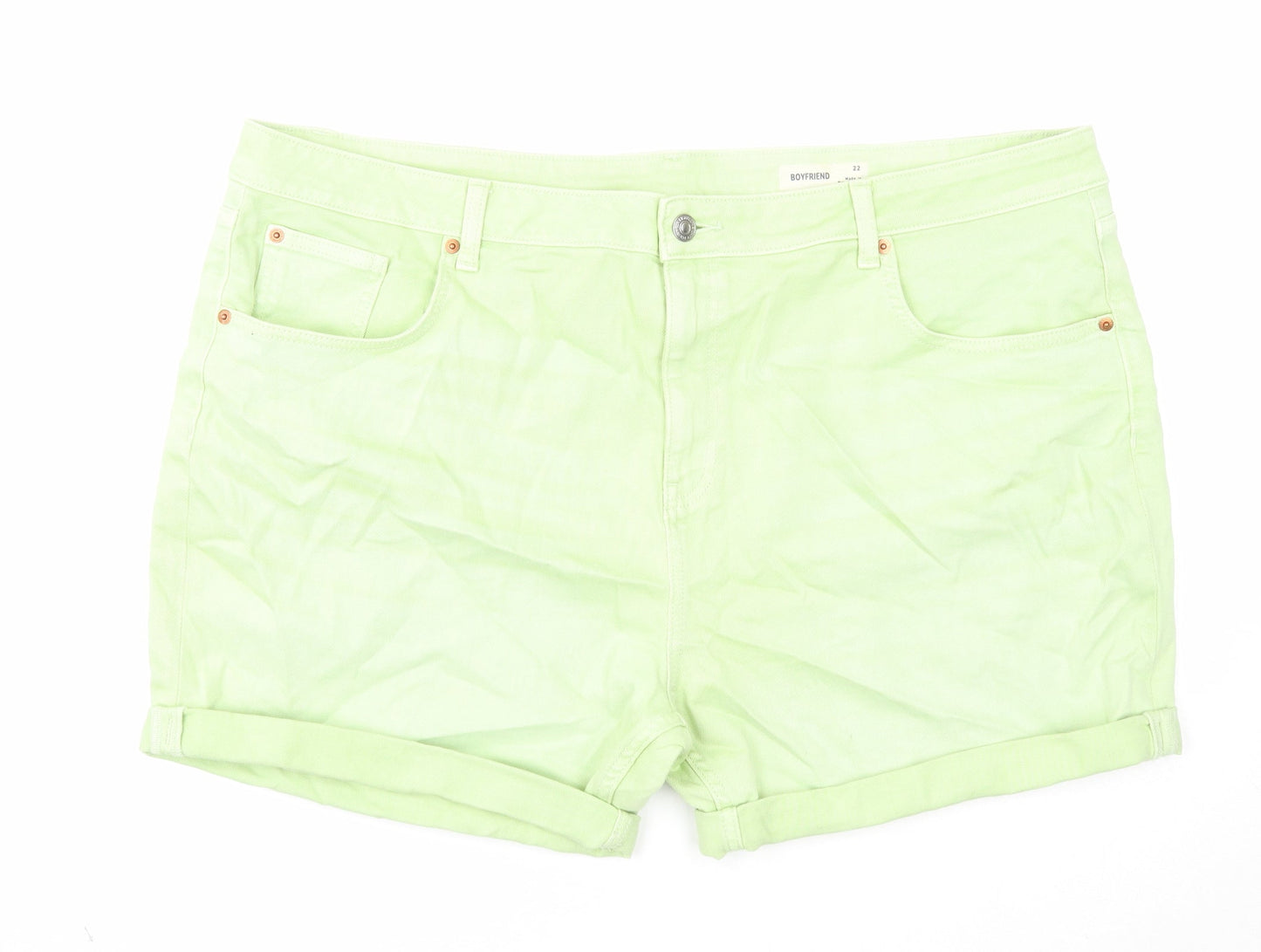 Marks and Spencer Womens Green Cotton Boyfriend Shorts Size 22 Regular Zip