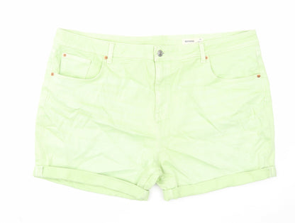 Marks and Spencer Womens Green Cotton Boyfriend Shorts Size 22 Regular Zip