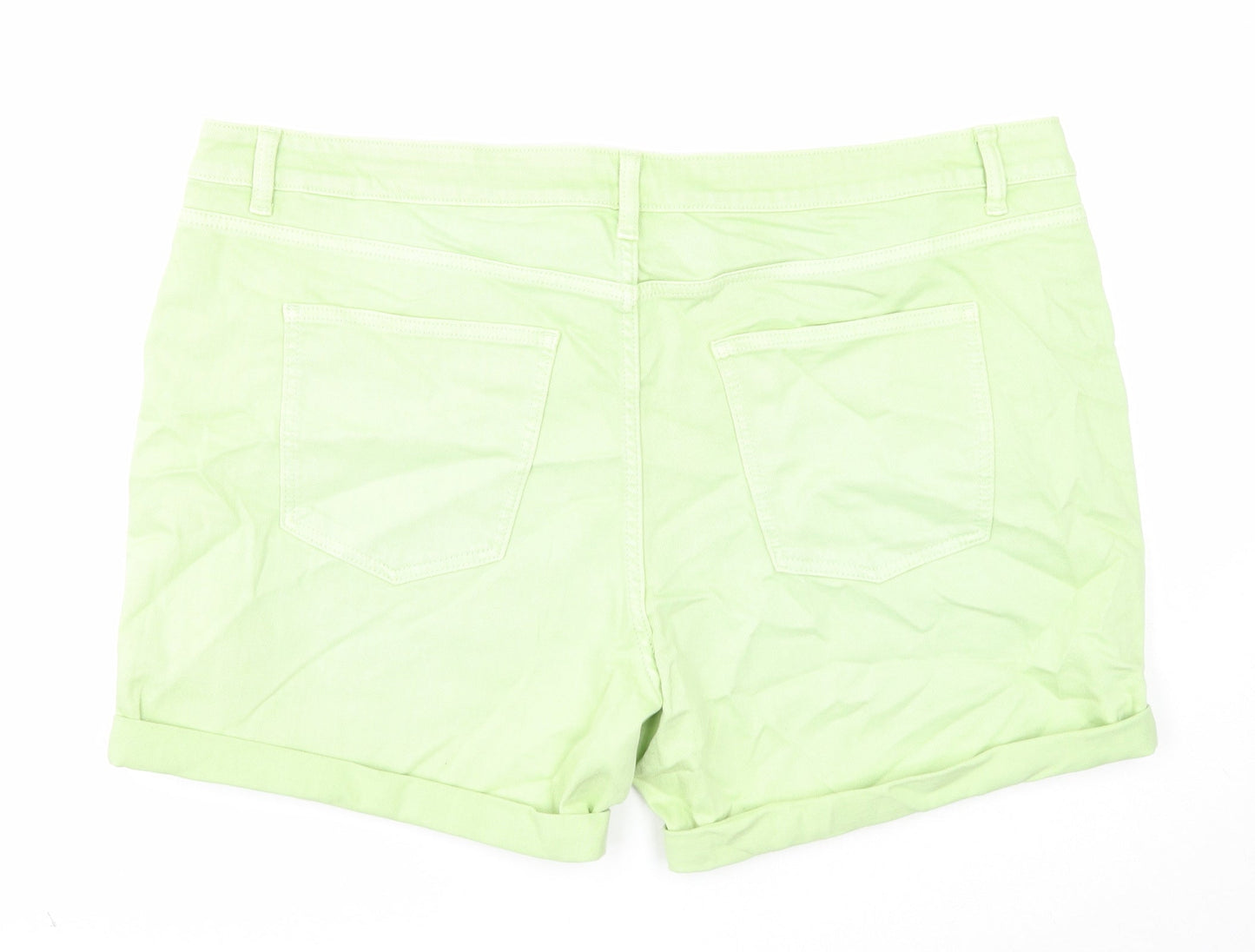 Marks and Spencer Womens Green Cotton Boyfriend Shorts Size 22 Regular Zip