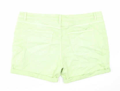 Marks and Spencer Womens Green Cotton Boyfriend Shorts Size 22 Regular Zip