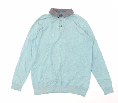 Authentic Casual Wear Mens Blue Cotton Polo Size M Collared Button