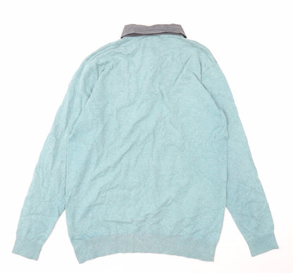 Authentic Casual Wear Mens Blue Cotton Polo Size M Collared Button