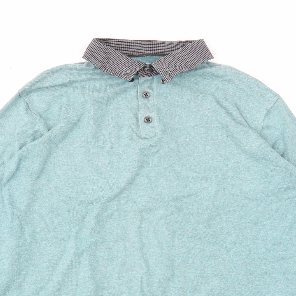 Authentic Casual Wear Mens Blue Cotton Polo Size M Collared Button