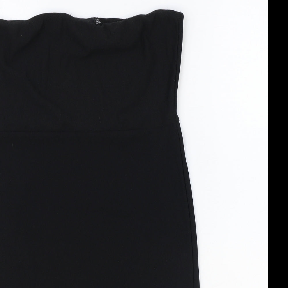 PRETTYLITTLETHING Womens Black Polyester Mini Size 10 Off the Shoulder Pullover