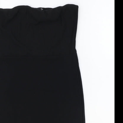 PRETTYLITTLETHING Womens Black Polyester Mini Size 10 Off the Shoulder Pullover