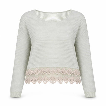 Preppy Womens Grey Scoop Neck Polyester Pullover Jumper Size S - Crochet Lace Trim