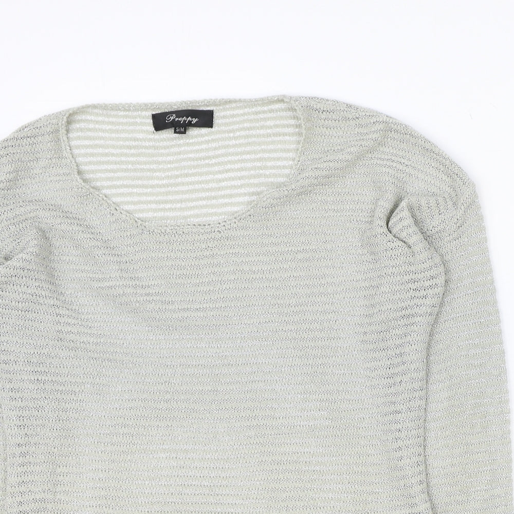 Preppy Womens Grey Scoop Neck Polyester Pullover Jumper Size S - Crochet Lace Trim