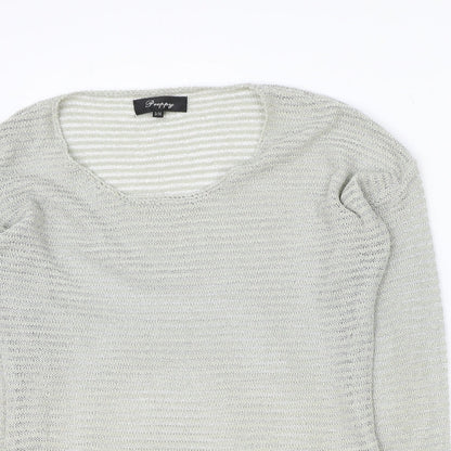 Preppy Womens Grey Scoop Neck Polyester Pullover Jumper Size S - Crochet Lace Trim