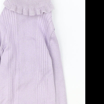 F&F Girls Purple Roll Neck Cotton Pullover Jumper Size 5-6 Years Pullover