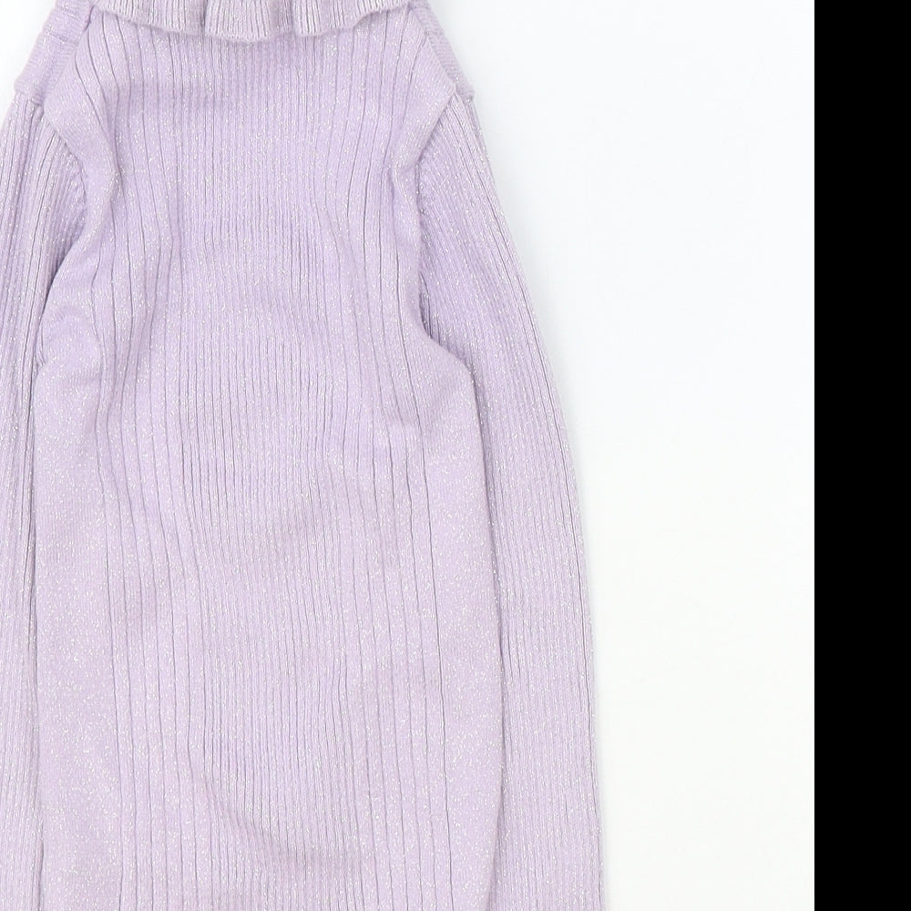 F&F Girls Purple Roll Neck Cotton Pullover Jumper Size 5-6 Years Pullover