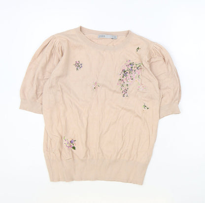 Oasis Womens Pink Floral Viscose Basic Blouse Size L Round Neck