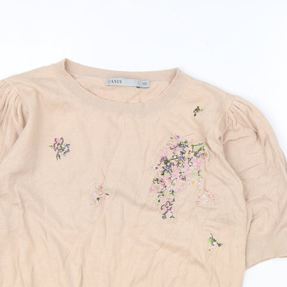 Oasis Womens Pink Floral Viscose Basic Blouse Size L Round Neck