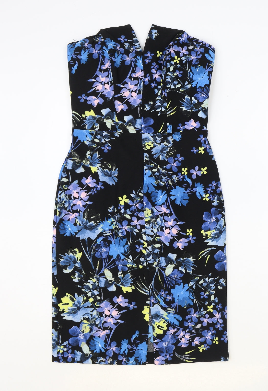 Miss Selfridge Womens Black Floral Polyester Pencil Dress Size 8 Square Neck Zip