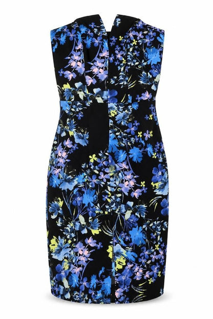 Miss Selfridge Womens Black Floral Polyester Pencil Dress Size 8 Square Neck Zip