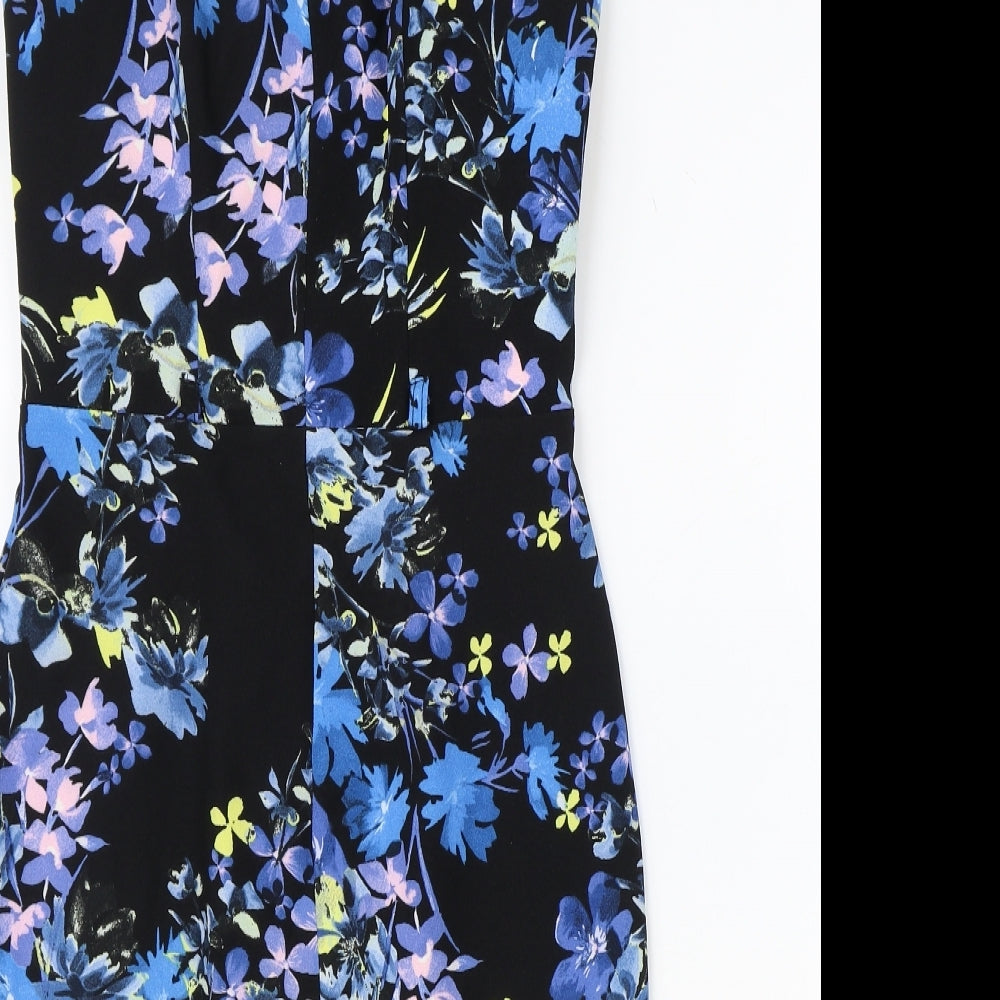 Miss Selfridge Womens Black Floral Polyester Pencil Dress Size 8 Square Neck Zip