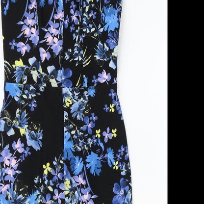 Miss Selfridge Womens Black Floral Polyester Pencil Dress Size 8 Square Neck Zip
