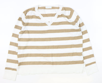 Primark Womens Brown V-Neck Striped Polyester Pullover Jumper Size M