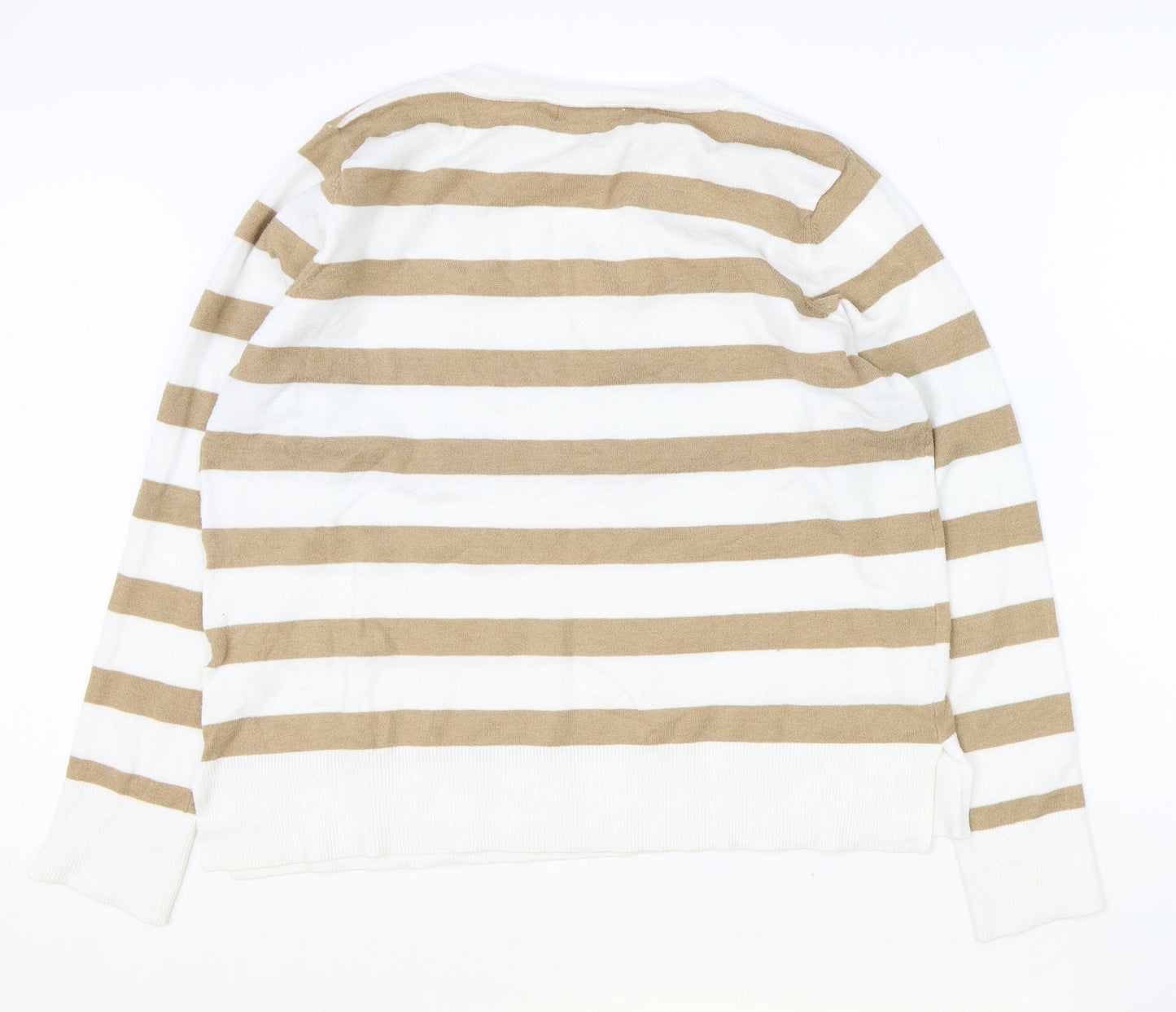Primark Womens Brown V-Neck Striped Polyester Pullover Jumper Size M