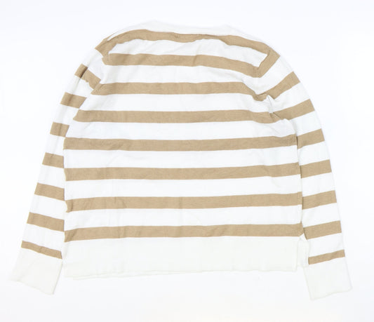 Primark Womens Brown V-Neck Striped Polyester Pullover Jumper Size M