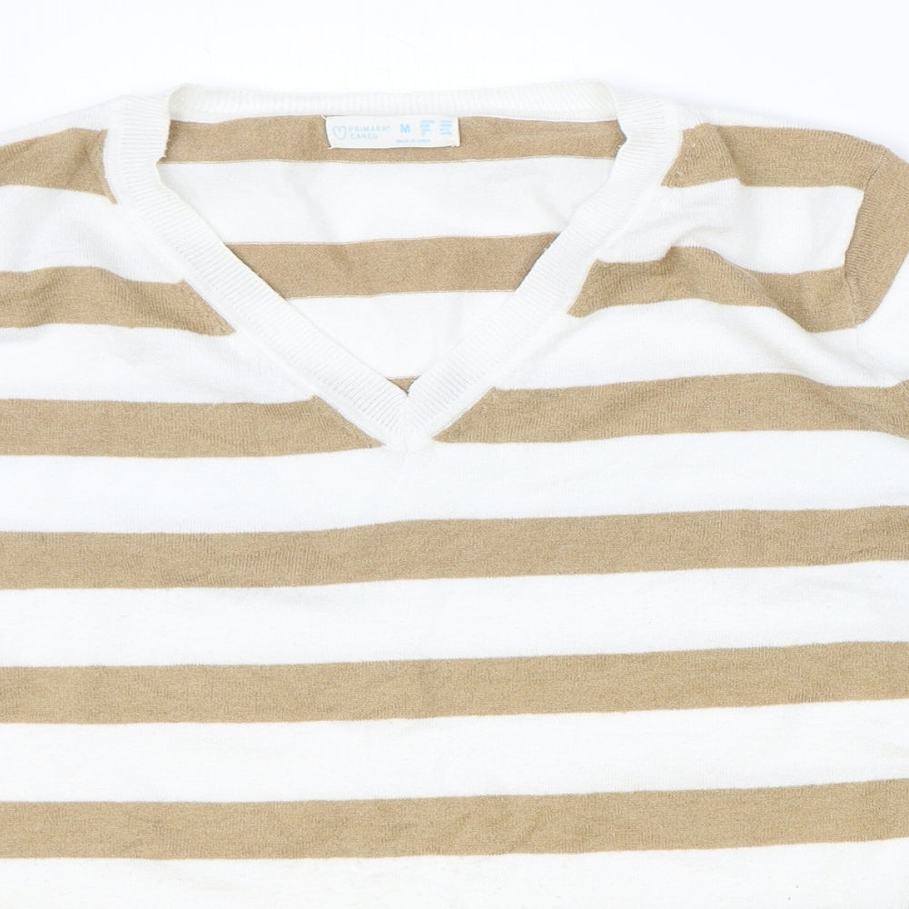 Primark Womens Brown V-Neck Striped Polyester Pullover Jumper Size M
