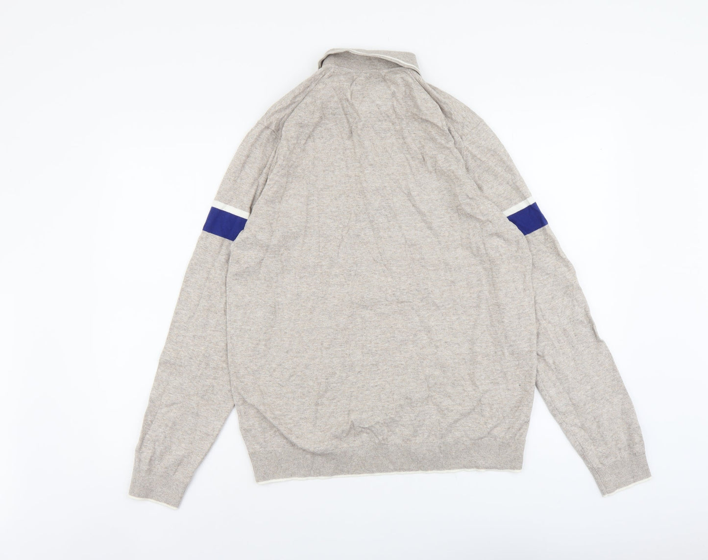 Marks and Spencer Mens Beige Collared Cotton Pullover Jumper Size M Long Sleeve