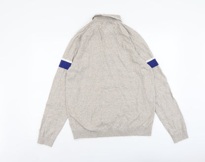 Marks and Spencer Mens Beige Collared Cotton Pullover Jumper Size M Long Sleeve