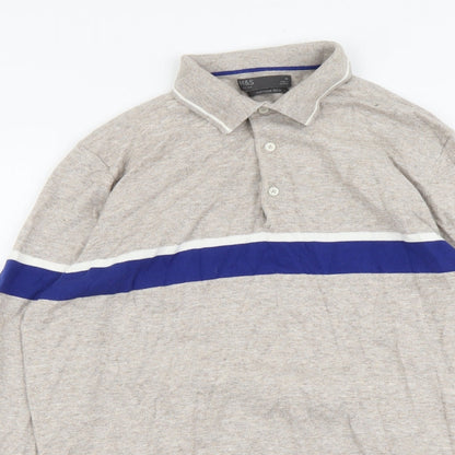 Marks and Spencer Mens Beige Collared Cotton Pullover Jumper Size M Long Sleeve