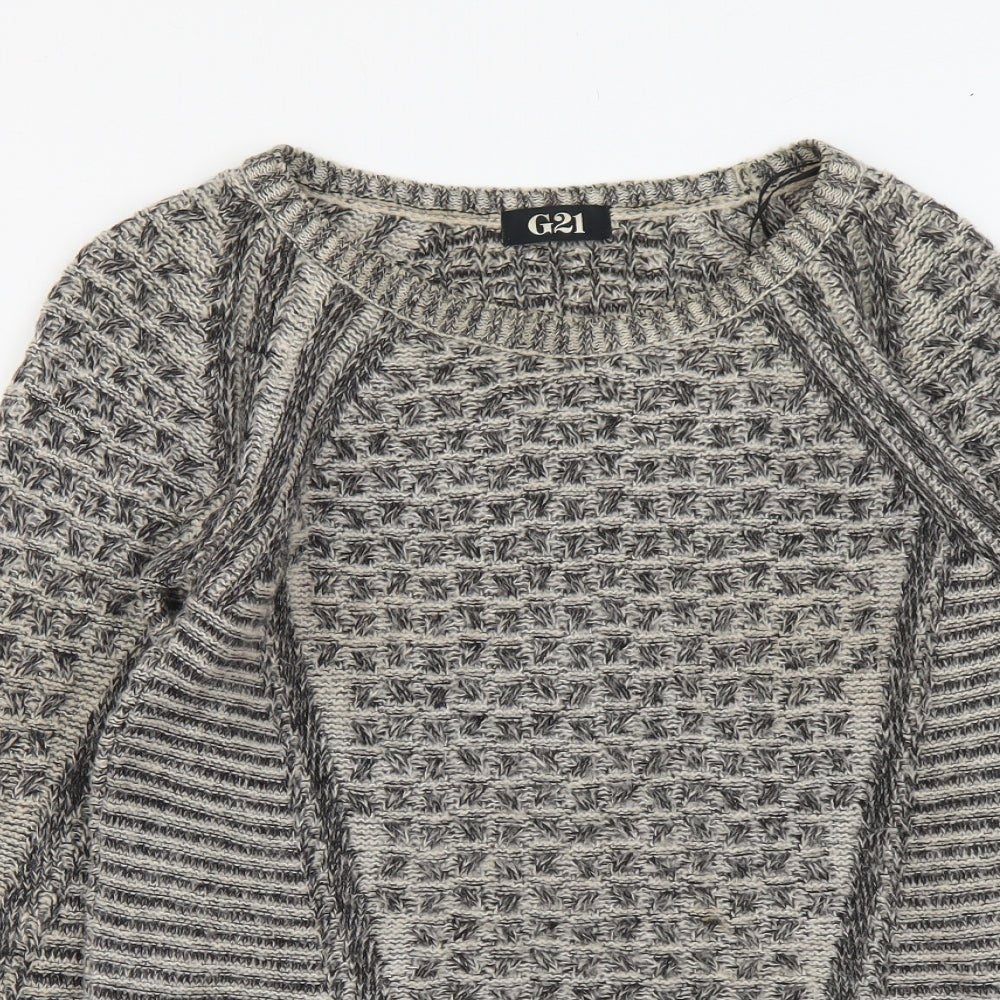 George Womens Beige Boat Neck Geometric Acrylic Pullover Jumper Size 8