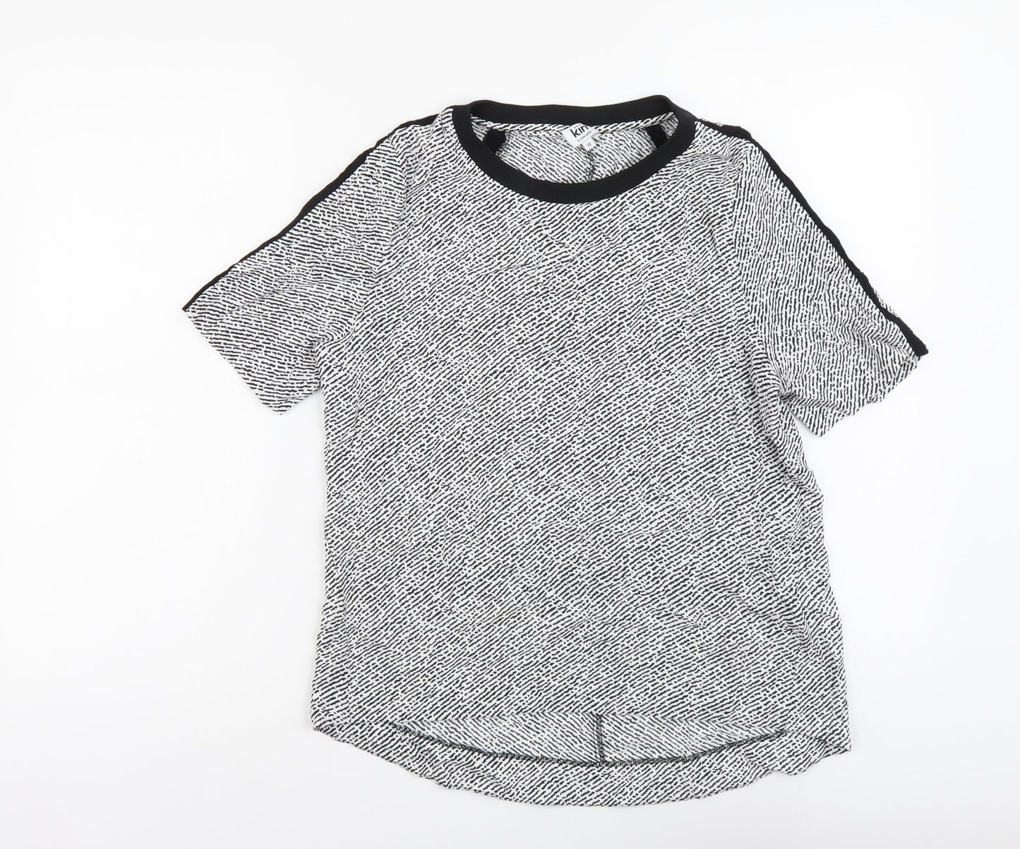 John Lewis Womens Black Geometric Viscose Basic Blouse Size 12 Round Neck