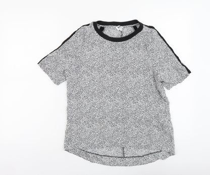 John Lewis Womens Black Geometric Viscose Basic Blouse Size 12 Round Neck