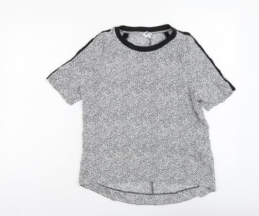 John Lewis Womens Black Geometric Viscose Basic Blouse Size 12 Round Neck