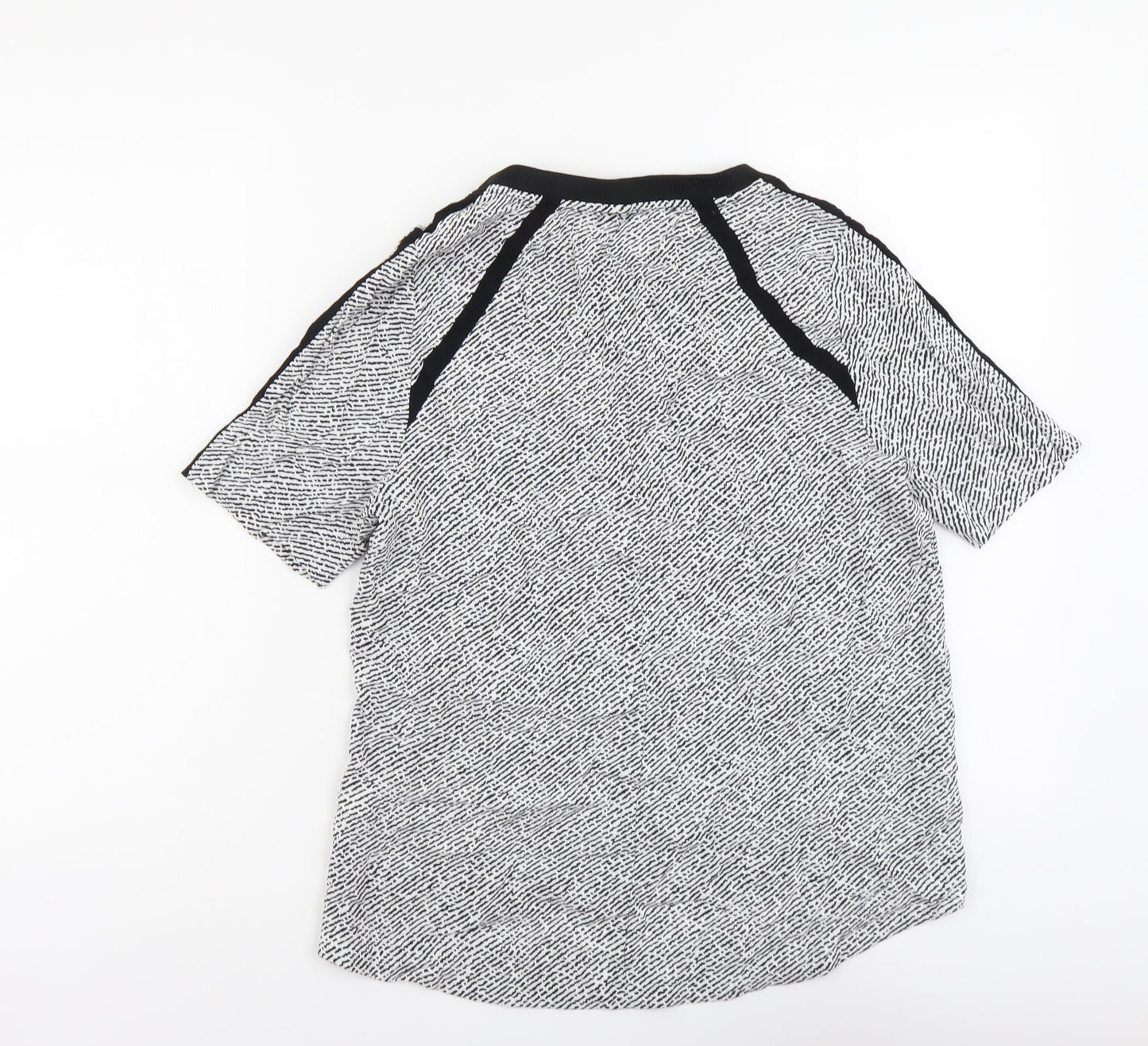 John Lewis Womens Black Geometric Viscose Basic Blouse Size 12 Round Neck