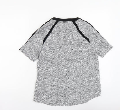 John Lewis Womens Black Geometric Viscose Basic Blouse Size 12 Round Neck