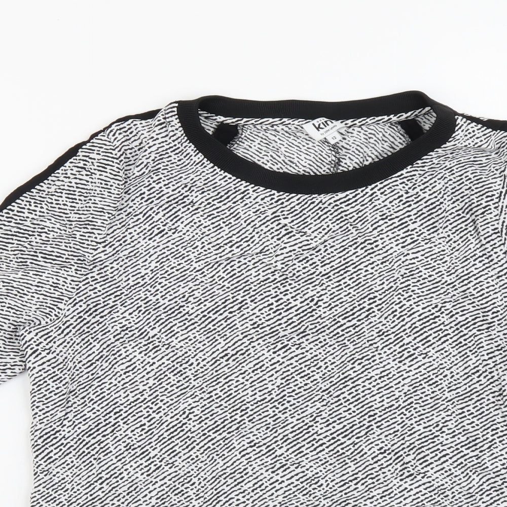 John Lewis Womens Black Geometric Viscose Basic Blouse Size 12 Round Neck