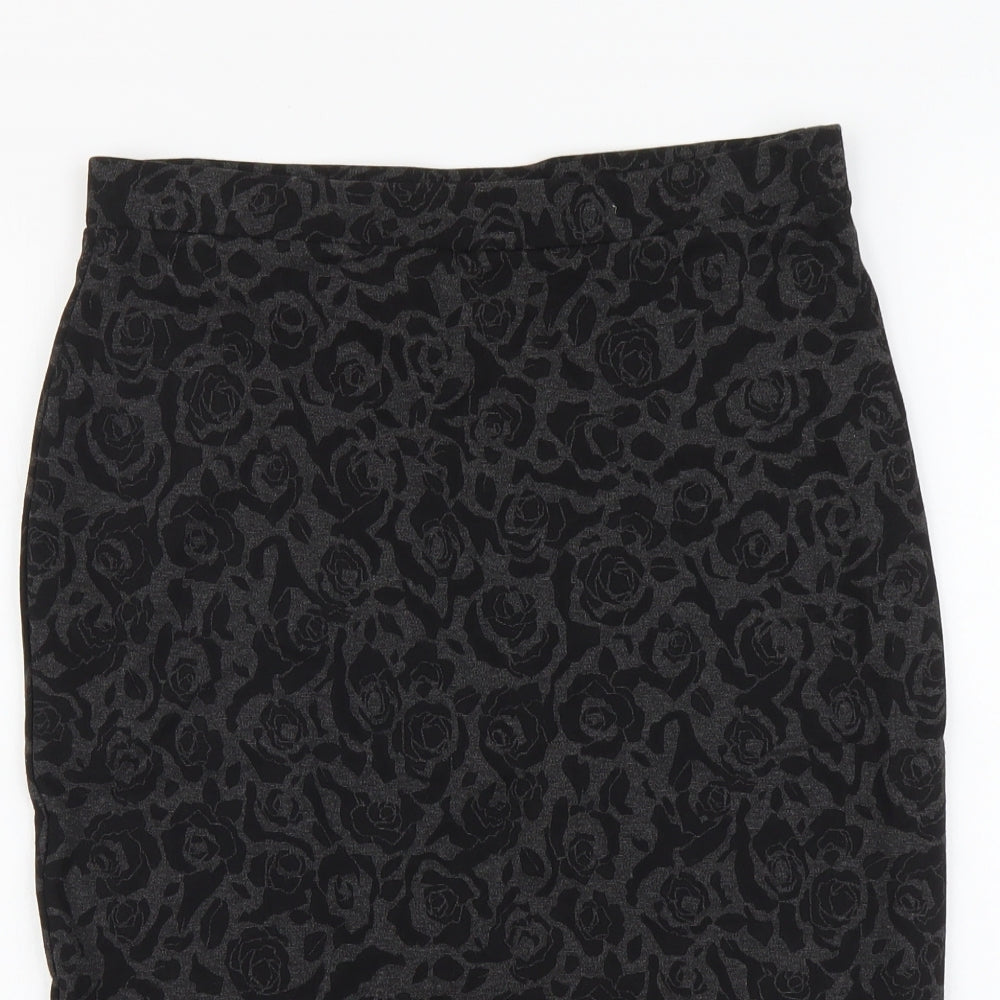 Marks and Spencer Womens Grey Floral Viscose Straight & Pencil Skirt Size 10