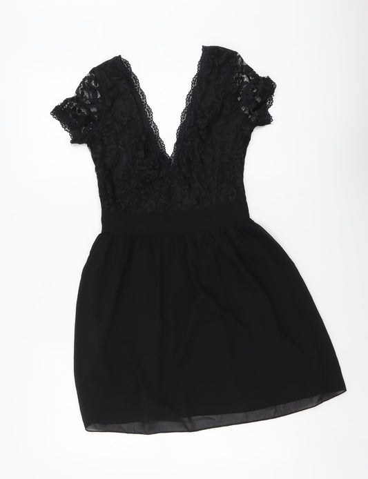 SheIn Womens Black Geometric Polyester Fit & Flare Size S Sweetheart Zip