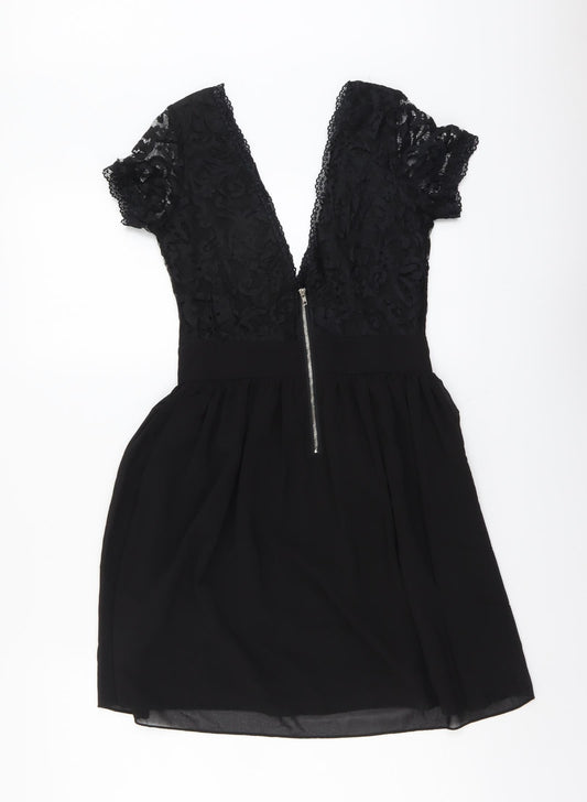 SheIn Womens Black Geometric Polyester Fit & Flare Size S Sweetheart Zip