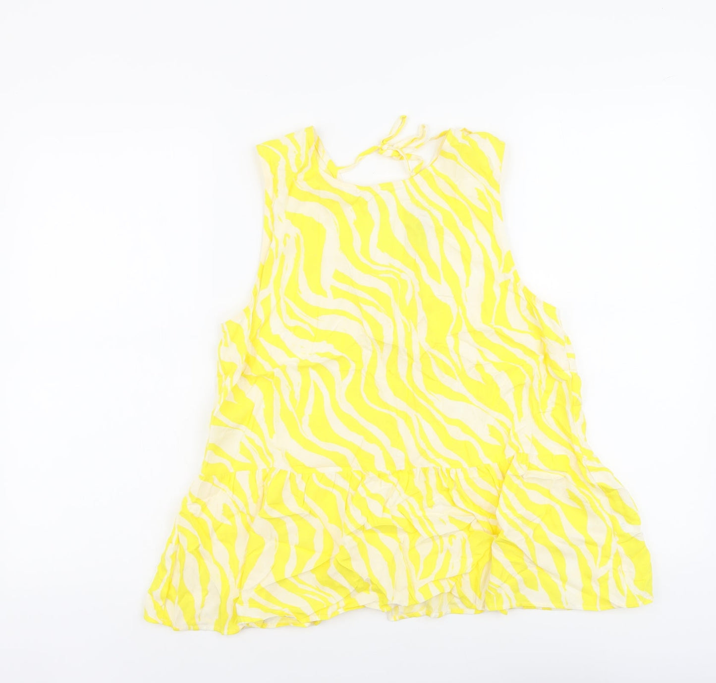 TU Womens Yellow Geometric Viscose Basic Tank Size 12 Round Neck