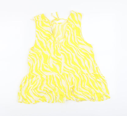 TU Womens Yellow Geometric Viscose Basic Tank Size 12 Round Neck