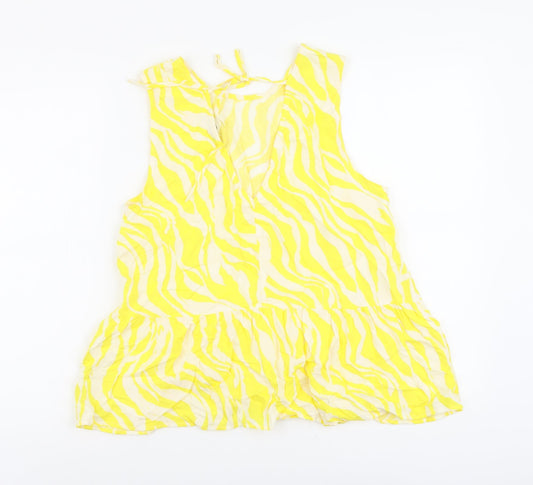 TU Womens Yellow Geometric Viscose Basic Tank Size 12 Round Neck