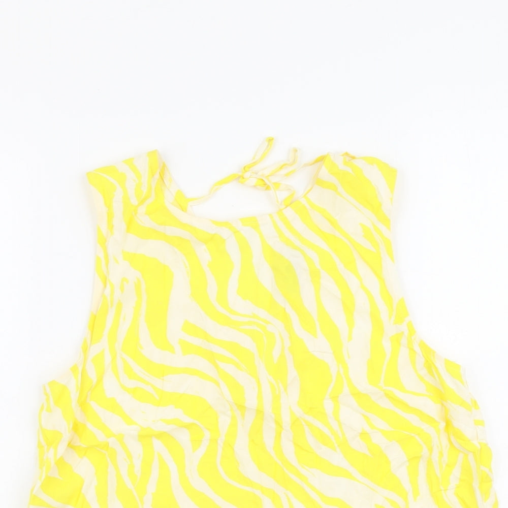 TU Womens Yellow Geometric Viscose Basic Tank Size 12 Round Neck