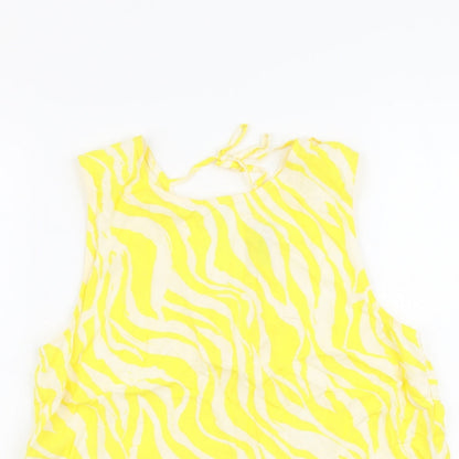 TU Womens Yellow Geometric Viscose Basic Tank Size 12 Round Neck