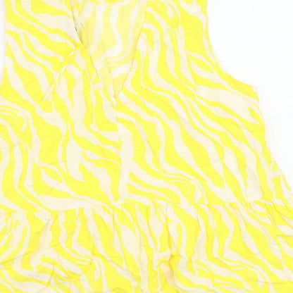 TU Womens Yellow Geometric Viscose Basic Tank Size 12 Round Neck