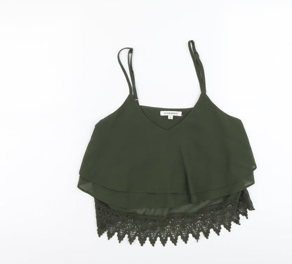 Glamorous Womens Green Polyester Cropped Tank Size S V-Neck
