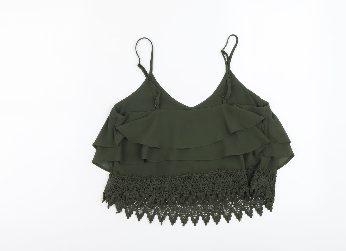 Glamorous Womens Green Polyester Cropped Tank Size S V-Neck