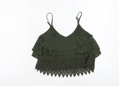 Glamorous Womens Green Polyester Cropped Tank Size S V-Neck