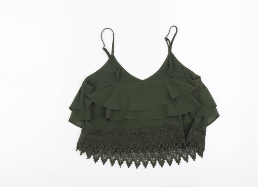 Glamorous Womens Green Polyester Cropped Tank Size S V-Neck