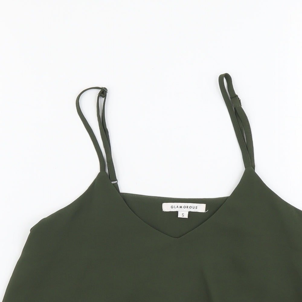 Glamorous Womens Green Polyester Cropped Tank Size S V-Neck