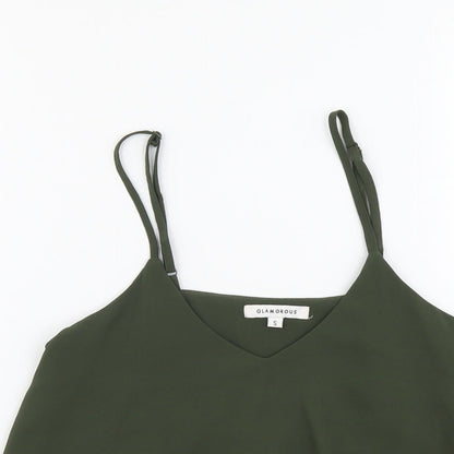 Glamorous Womens Green Polyester Cropped Tank Size S V-Neck