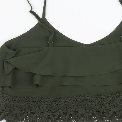 Glamorous Womens Green Polyester Cropped Tank Size S V-Neck